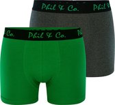 Phil & Co 2-Pack Boxershorts Heren Basic Groen - Maat M