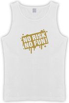 Witte Tanktop met  " No Risk No Fun " print Goud size M