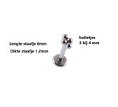 Aramat jewels ® - Helixpiercing 4 bolletjes zilverkleurig 3x4mm en 1.2mm x 6mm chirurgisch staal