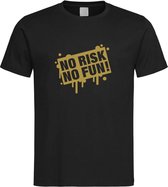 Zwart T shirt met  " No Risk No Fun " print Goud size S