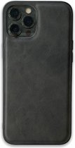 iPhone 12 Mini Lederlook Back Cover Hoesje - Leer - Siliconen - Backcover - Apple iPhone 12 Mini - Zwart