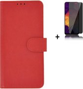 Samsung Galaxy F62/ M62 Hoesje - Samsung Galaxy F62/ M62 Privacy Screenprotector - Bookcase Wallet Rood Cover + Privacy Tempered Glass