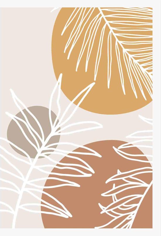 Botanical wall art vector set. Earth tone boho foliage line art drawing ...