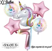 * Snoes * Unicorn * Eenhoorn * Set van 6 Ballonnen XL * Unicorn Nummer 7 Licht Roze * Zevende verjaardag * Hoera 7 Jaar * Birthday