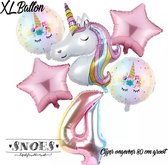 * Snoes * Unicorn * Eenhoorn Licht Roze* Set van 6 Ballonnen XL * Unicorn Nummer 4 * Vierde verjaardag * Hoera 4 Jaar * Birthday