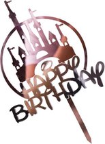 Happy Birthday Taart Topper - Lazy font Roze en Zilver - Kasteel - Taart topper - Cake topper - taart topper zwart-happy birthday topper zwart -birthday caketopper zwart Happy birt
