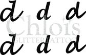 Chloïs Glittertattoo Sjabloon - Small Letter d - Multi Stencil - CH9760 - 1 stuks zelfklevend sjabloon met 6 kleine designs in verpakking - Geschikt voor 6 Tattoos - Nep Tattoo - G