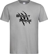 Grijs T shirt met  " Beast Mode " print Zwart size XXXL