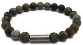 H-Beau - Handgemaakte Armband van Edelstenen - Natuurstenen - Opaal Kralen - Heren - Unisex - RVS Kraal - 8mm - lengte 19cm - Groen - Gemarmerd - Mat - Sterrenbeeld - Horoscoop - Kreeft - Schorpioen - Boogschutter - Vissen