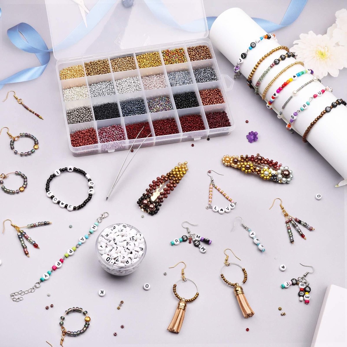 Fako Bijoux - DIY Kralen Set - Glas Zaad Kralen - Glaszaad Donker/Goud/Zilver - Glaskralen - Sieraden Maken - Hobby - Kralenset - Kralendoos - 2mm - 19200 Stuks — afbeelding 2