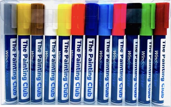 Raamstiften afwasbaar 12 kleuren - Krijtstiften voor krijtbord - Kalkstiften - Krijtstiften voor raam - Krijtmarker - Whiteboard Stiften - Whiteboard Marker - The Painting Club