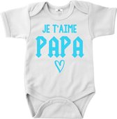 Rompertje-Je t'aime papa-wit-blauw-korte mouw-Maat 92