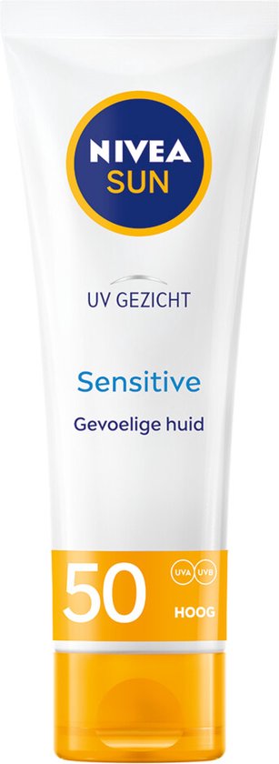 NIVEA SUN Face Sensitive Zonnebrand Gezicht - SPF 50 - Voor de gevoelige huid - Zonnebrandcrème - Parfumvrij - 50 ml