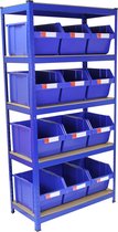 T-RAX Stellingkast - Blauw - 12 Bakken - Monster Racking - Garagestelling - Magazijnstelling - Loodsstelling - Capiciteit: 1400 kg - Opdeelbaar - 5 planken - 12 GRATIS labels