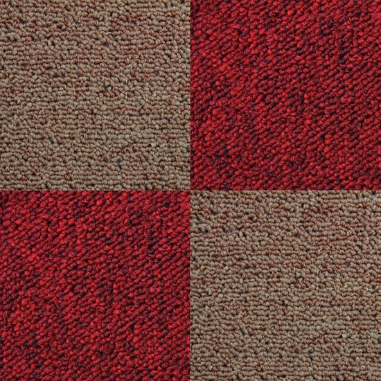 40 x Dalles de Dalles de moquette - Couleur: Couleur sable et rouge - 50x50cm 10m2 - Revêtements de sol - Dalles de moquette - Facile à installer - Idéal pour les bureaux, maisons, ateliers