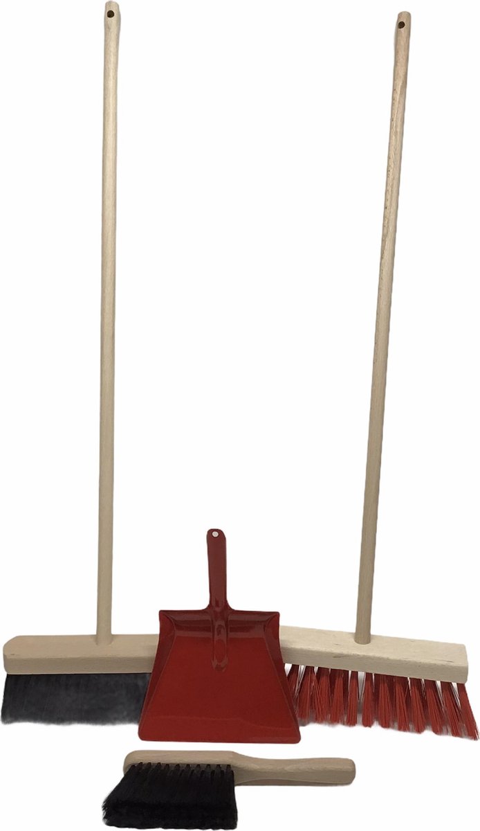 STRAATBEZEM 28CM NYLON ROOD COMPLEET MET HOUTEN STEEL