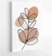 Earth tone natural colors foliage line art boho plants drawing with abstract shape 4 - Moderne schilderijen – Vertical – 1912771918 - 50*40 Vertical