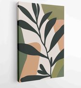 Earth tone natural colors foliage line art boho plants drawing with abstract shape 1 - Moderne schilderijen – Vertical – 1912771936 - 115*75 Vertical