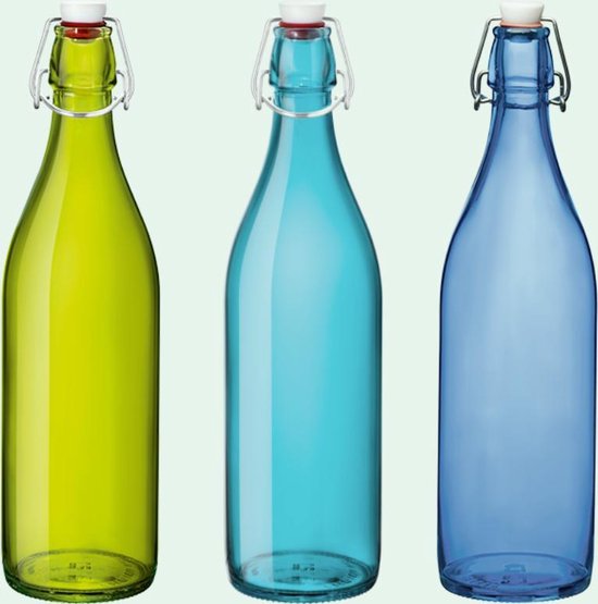 3 gekleurde |Waterfles | Bormioli Rocco | Italiaans glas | 3 x... | bol.com