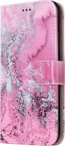 Mobigear Marble Bookcase Hoesje - Geschikt voor Apple iPhone XS - Gsm case - Marmer Roze