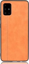 Samsung Galaxy A51 Hoesje - Mobigear - Stitch Serie - Kunstlederen Backcover - Oranje - Hoesje Geschikt Voor Samsung Galaxy A51