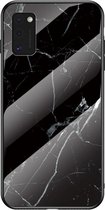 Mobigear Hoesje geschikt voor Samsung Galaxy A41 Telefoonhoesje Gehard Glas | Mobigear Marble Glass Backcover | Galaxy A41 Case | Back Cover - Zwart