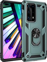 Huawei P40 Pro Hoesje - Mobigear - Armor Ring Serie - Hard Kunststof Backcover - Groen - Hoesje Geschikt Voor Huawei P40 Pro