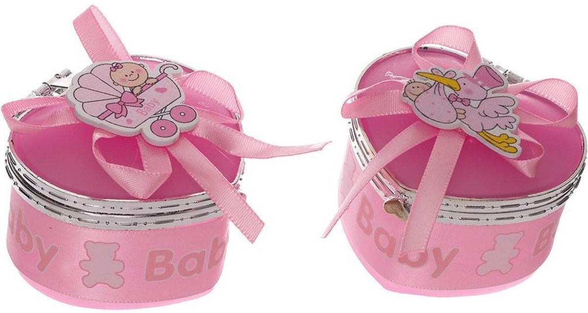 24 hartdoosjes met spiegeltje roze gevuld met snoephartjes voor uitdeelbedankje of bedankje bij babyshower, geboorte, kraamfeest, doopfeest