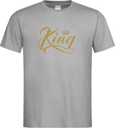 Grijs T shirt met  " King " print Goud size L