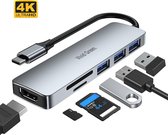 Vivid Green USB C Hub – 6 in 1 Adapter – Splitter – Dock – Macbook Pro & Air – Verdeler - HDMI - Grijs