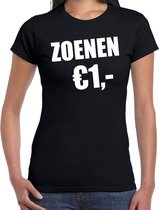 Fun t-shirt - zoenen 1 euro - zwart - dames - Feest outfit / kleding / shirt S