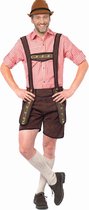 Partychimp Voordelige Korte Lederhose voor heren Oktoberfest Carnavalskleding Heren Lederhosen Man - Maat 2XL - Donkerbruin - Polyester