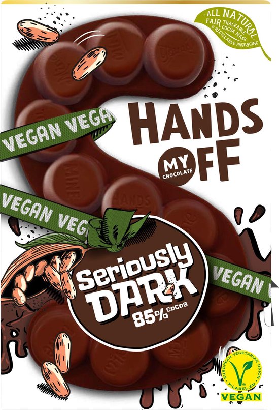 Hands Off - Vegan Chocoladeletter Dark 85% - 8 x 120 Gram