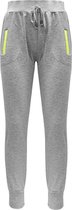 DAMES JOGGINGBROEK - KATOEN - GRIJS - NEON GEEL - MAAT M/L