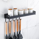 TDR - Kruidenrek - Ophangbaar - inclusief 4 verplaatsbare haken voor keukengereedschap  - 40 cm - Zwart