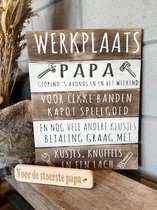 Cadeaupakket papa - vader / Tekstbord 40x30 cm Werkplaats papa + flessenopener Voor de stoerste papa  / vaderdag geschenk / vaderdag cadeautjes / verjaardag / opa / papa