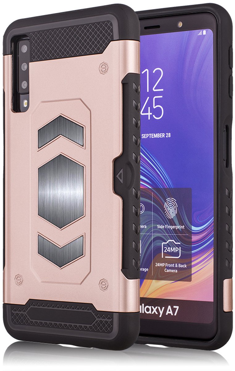 Samsung Galaxy A7 2018 Luxe Armor Case met Pashouder - Rose goud - van Bixb