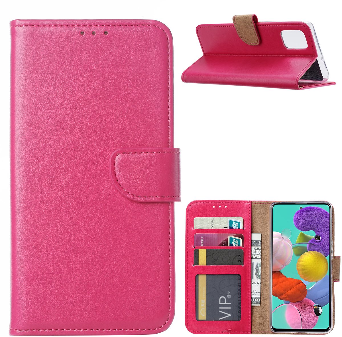 BixB Samsung A51 Hoesje - Bookcase Portemonnee cover - Roze/Pink