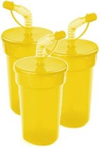 8x stuks afsluitbare drinkbekers geel 400 ml met rietje - sport bekers/limonade bekers - peuters/kinderen