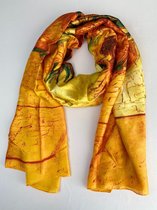 Vincent van Gogh, vaas met 12 zonnebloemen in 5 kleuren 30% zijde met 70% viscose glad materiaal