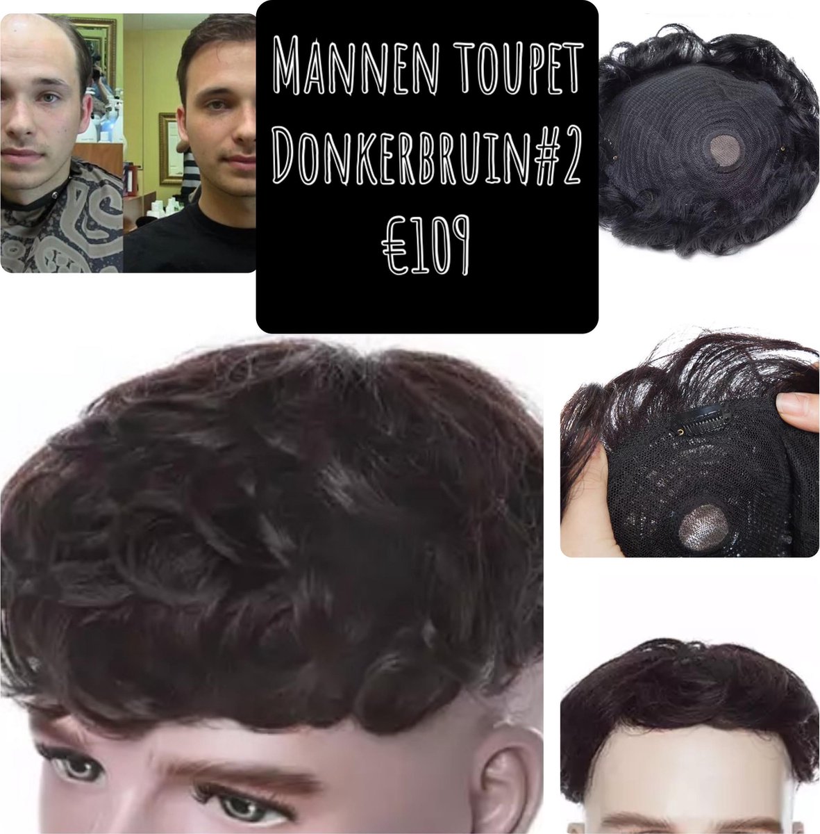 maximaliseren tekort Consulaat Toupet Mannen Haarstuk Hair Topper deel pruik donker bruin 100%echt haar  human hair | bol.com