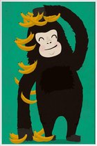 JUNIQE - Poster in kunststof lijst Gorilla Green -30x45 /Groen & Zwart