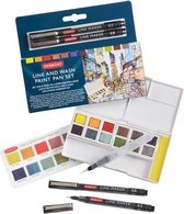 Derwent - Inktense Paint Pan Set Line & Wash with 12 Pans and 2 Line Makers