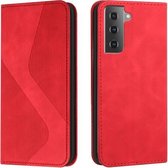 Voor Samsung Galaxy S21 FE 5G Huid Voelen Magnetisch S-type Effen Kleur Horizontale Flip Lederen Case met Houder & Kaartsleuf & Portemonnee (Rood)