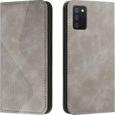 Voor Samsung Galaxy A02s EU-versie Skin Feel Magnetisch S-type Effen kleur Horizontale Flip Leather Case met houder & kaartsleuf & portemonnee (grijs)