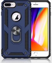 Apple iPhone 7/8 plus Stevige Magnetische Anti shock ring back cover case- schokbestendig-TPU met stand Blauw + gratis screenprotector