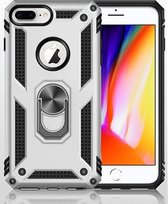 Apple iPhone 7/8 plus Stevige Magnetische Anti shock ring back cover case- schokbestendig-TPU met stand Zilver + gratis screenprotector