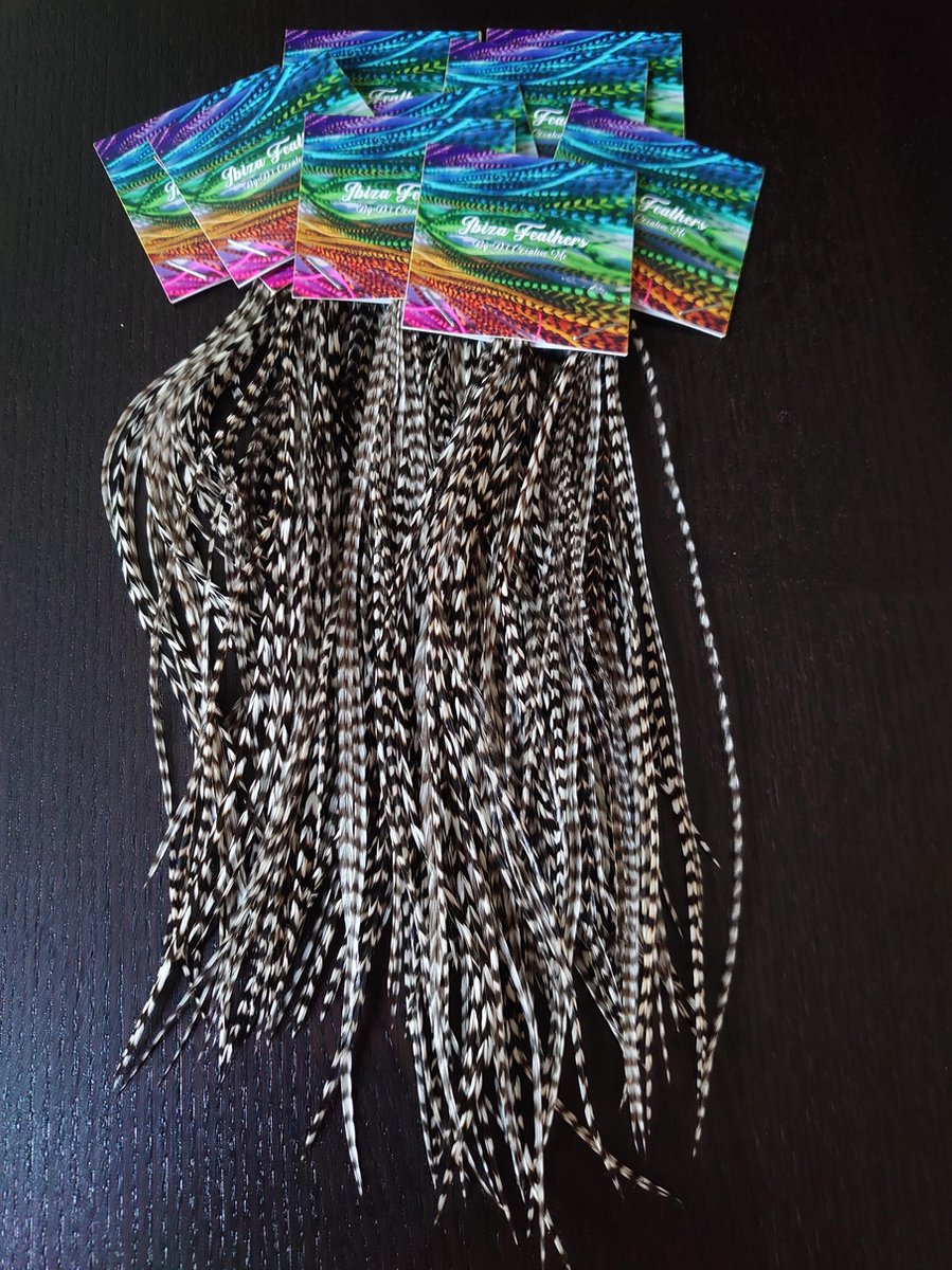 1 set van50 L feather extensions 14cm t/m 22cm Natuur Grizzly