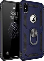 Stevige Magnetische Anti shock ring Geschikt voor Apple iPhone X (Xs) back cover case- schokbestendig-TPU met stand Blauw + gratis screenprotector