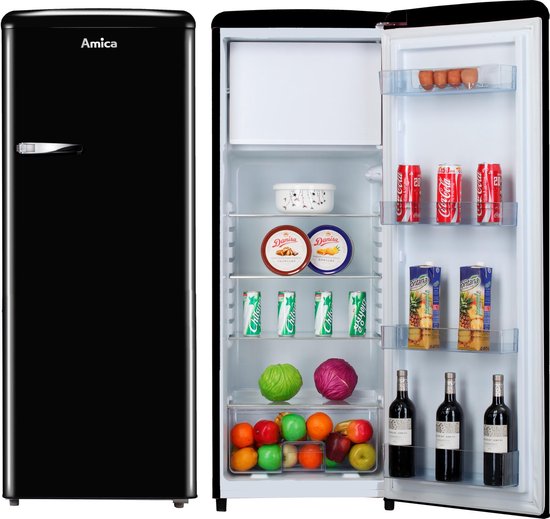 Troosteloos beroemd Decimale Amica AR5222N - Retro koelkast met vriesvak 4**** - Zwart Hoogglans - H 144  cm | bol.com